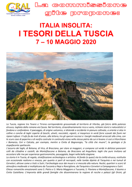 I Tesori Della Tuscia 7 – 10 Maggio 2020