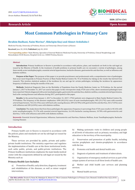 Most Common Pathologies in Primary Care