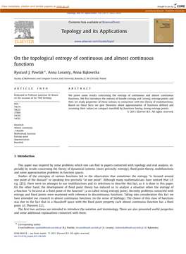 On the Topological Entropy of Continuous and Almost Continuous Functions ∗ Ryszard J