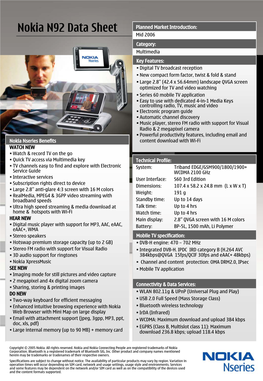 Nokia N92 Data Sheet