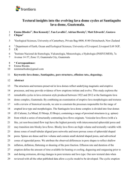 Textural Insights Into the Evolving Lava Dome Cycles at Santiaguito Lava Dome, Guatemala
