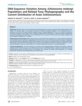 DNA-Sequence Variation Among Schistosoma Mekongi Populations and Related Taxa; Phylogeography and the Current Distribution of Asian Schistosomiasis