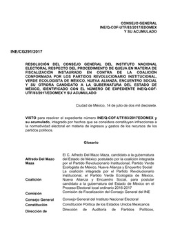 Consejo General Ine/Q-Cof-Utf/83/2017/Edomex Y Su Acumulado