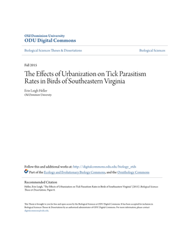 The Effects of Urbanization on Tick Parasitism Rates in Birds of Southeastern Virginia