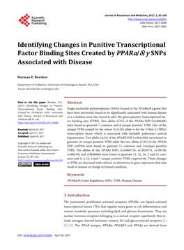 Identifying Changes in Punitive Transcriptional Factor Binding Sites Created by Pparα/Δ/Γ Snps Associated with Disease