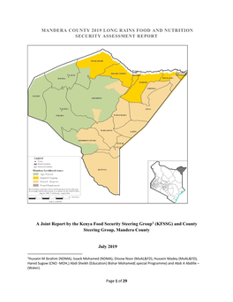 Mandera County 2019 Long Rains Food and Nutrition Security Assessment Report