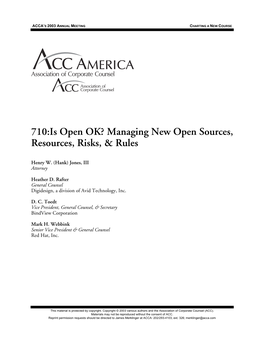Managing New Open Sources, Resources, Risks, & Rules