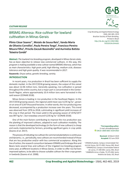 BRSMG Alterosa: Rice Cultivar for Lowland Cultivation in Minas Gerais