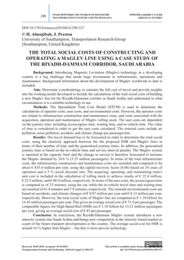 The Total Social Costs of Constructing and Operating a Maglev Line Using a Case Study of the Riyadh-Dammam Corridor, Saudi Arabia