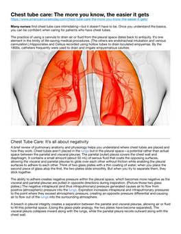 Chest Tube Care: the More You Know, the Easier It Gets