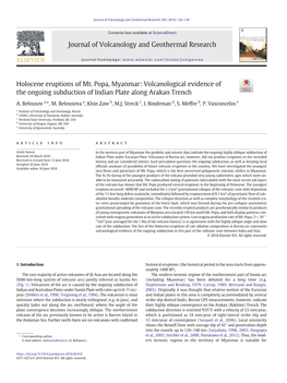 Holocene Eruptions of Mt. Popa, Myanmar: Volcanological Evidence of the Ongoing Subduction of Indian Plate Along Arakan Trench