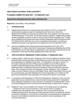 Ringwood Neighbourhood Area Designation 16 February 2021 PC 351-21