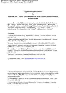 Supplementary Information for Molecular and Cellular Mechanisms of HIF Prolyl Hydroxylase Inhibitors in Clinical Trials