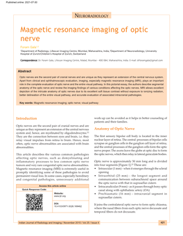 Magnetic Resonance Imaging of Optic Nerve