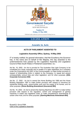 New South Wales Government Gazette No. 22 of 31 May 2002
