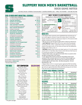 Slippery Rock Men's Basketball Slippery Rock Combined Team Statistics (As of Dec 06, 2018) All Games