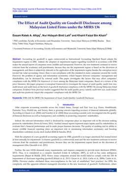 The Effect of Audit Quality on Goodwill Disclosure Among Malaysian Listed Firms Under the MFRS 136