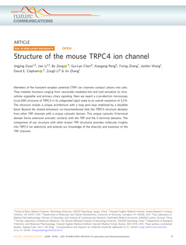 Structure of the Mouse TRPC4 Ion Channel