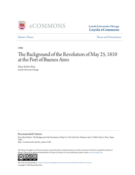 The Background of the Revolution of May 25, 1810 at the Port of Buenos