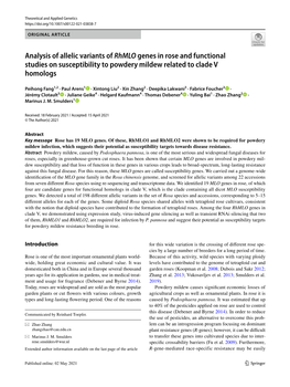 Analysis of Allelic Variants of Rhmlo Genes in Rose and Functional Studies on Susceptibility to Powdery Mildew Related to Clade V Homologs