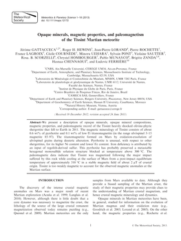 Opaque Minerals, Magnetic Properties, and Paleomagnetism of the Tissint Martian Meteorite