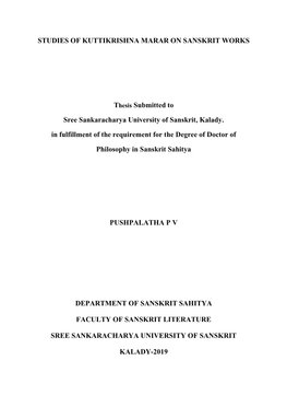 STUDIES of KUTTIKRISHNA MARAR on SANSKRIT WORKS Thesis