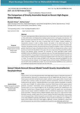 DOİ:10.5578/Fmbd.67502 the Comparison of Gravity Anomalies