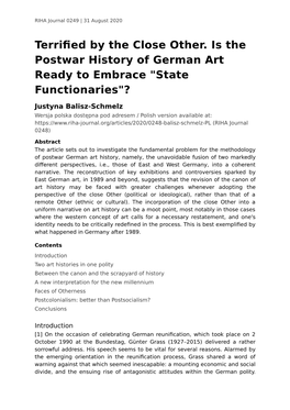 Terrified by the Close Other. Is the Postwar History of German Art Ready to Embrace "State Functionaries"?