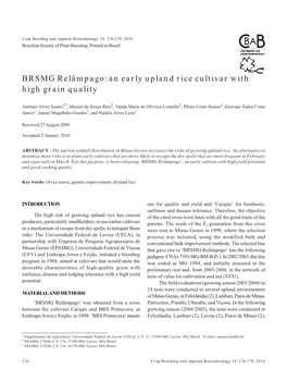 BRSMG Relâmpago: an Early Upland Rice Cultivar with High Grain Quality