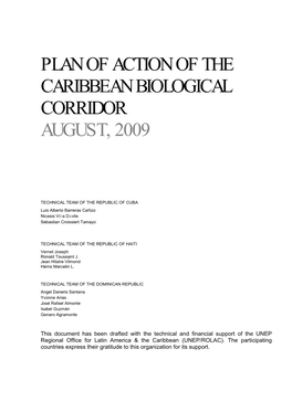 Plan of Action of the Caribbean Biological Corridor August, 2009