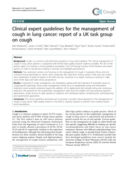 Clinical Expert Guidelines for the Management of Cough in Lung Cancer