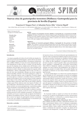 Nuevas Citas De Gasterópodos Terrestres (Mollusca: Gastropoda) Para La Provincia De Sevilla (España) Francisco E