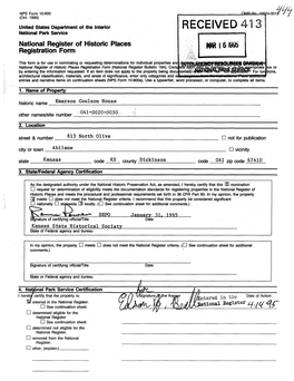 RECEIVED National Park Service National Register of Historic Places Registration Form