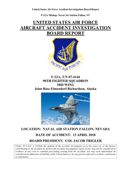 United States Air Force Aircraft Accident Investigation Board Report