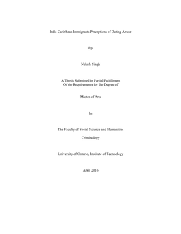 Indo-Caribbean Immigrants Perceptions of Dating Abuse By