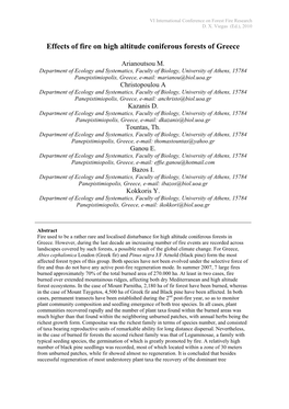 Effects of Fire on High Altitude Coniferous Forests of Greece