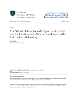 Banks, Cook, and the Construction of Science and Empire in the Late Eighteenth Century Ryan Barker East Tennessee State University