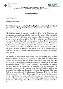 Screening Mammografico Verrà Effettuato Presso Il Distretto 1 Di Viale Matteucci, La Casa Della Salute Di Magliano Sabina E Il Poliambulatorio Di Passo Corese