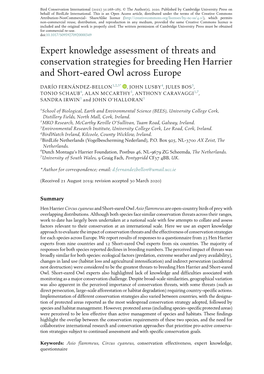 Expert Knowledge Assessment of Threats and Conservation Strategies for Breeding Hen Harrier and Short-Eared Owl Across Europe