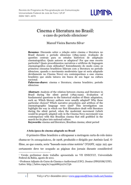 Cinema E Literatura No Brasil: O Caso Do Período Silencioso1