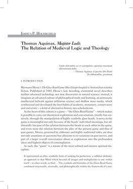 Thomas Aquinas, Magister Ludi: the Relation of Medieval Logic and Theology