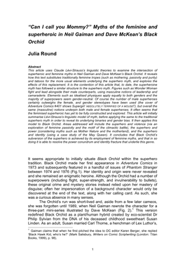 “Can I Call You Mommy?” Myths of the Feminine and Superheroic in Neil Gaiman and Dave Mckean's Black Orchid Julia Round