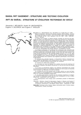 BAIKAL RIFT BASEMENT: STRUCTURE and TECTONIC EVOLUTION RIFT DU Baikal: STRUCTURE ET EVOLUTION TECTONIQUE DU SOCLE