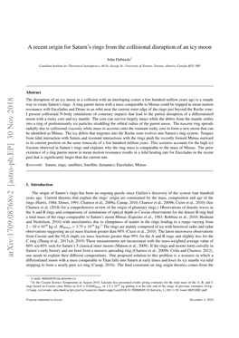 Arxiv:1709.08768V2 [Astro-Ph.EP] 30 Nov 2018 One Needs to Explain Their Diﬀerent Compositions