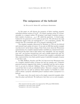 The Uniqueness of the Helicoid