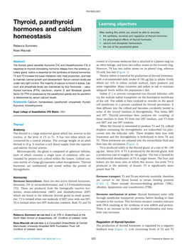 Thyroid, Parathyroid Hormones and Calcium Homeostasis