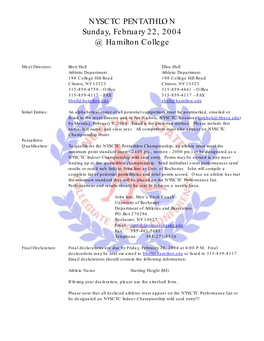 NYSCTC PENTATHLON Sunday, February 22, 2004 @ Hamilton College