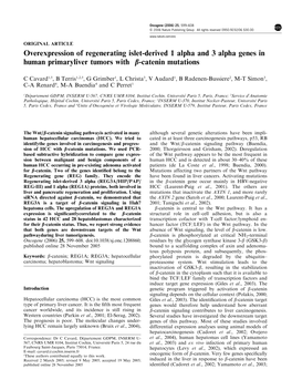 Overexpression of Regenerating Islet-Derived 1 Alpha and 3 Alpha Genes in Human Primaryliver Tumors with B-Catenin Mutations