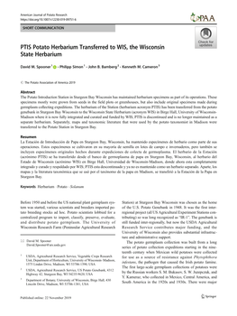 PTIS Potato Herbarium Transferred to WIS, the Wisconsin State Herbarium