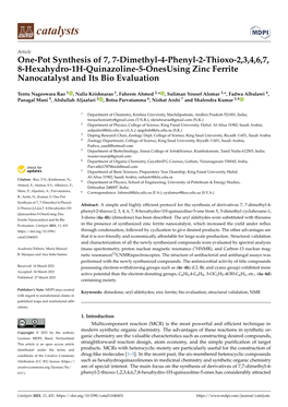 One-Pot Synthesis of 7, 7-Dimethyl-4-Phenyl-2-Thioxo-2,3,4,6,7, 8-Hexahydro-1H-Quinazoline-5-Onesusing Zinc Ferrite Nanocatalyst and Its Bio Evaluation